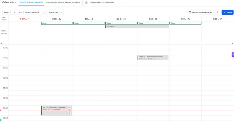 Calendário de agendamentos em visão semanal
